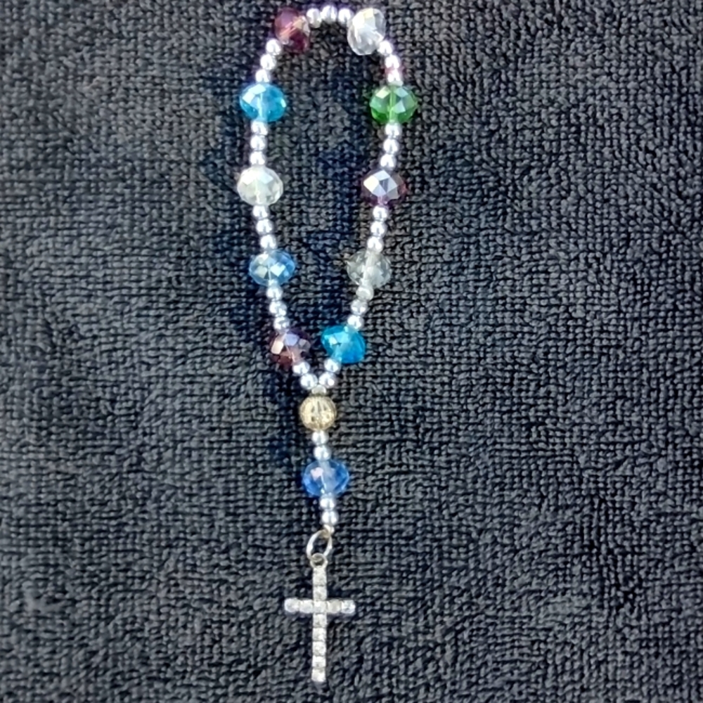 Silver and Beaded Rosary Bracelet